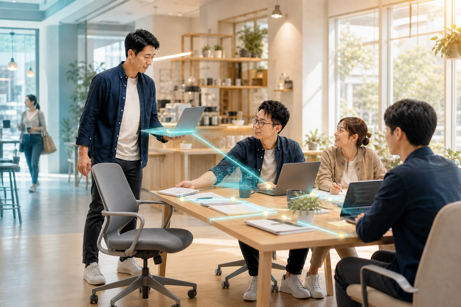 AI 生成之情境示意圖 專業工程師融入客戶團隊共同開發的情境示意