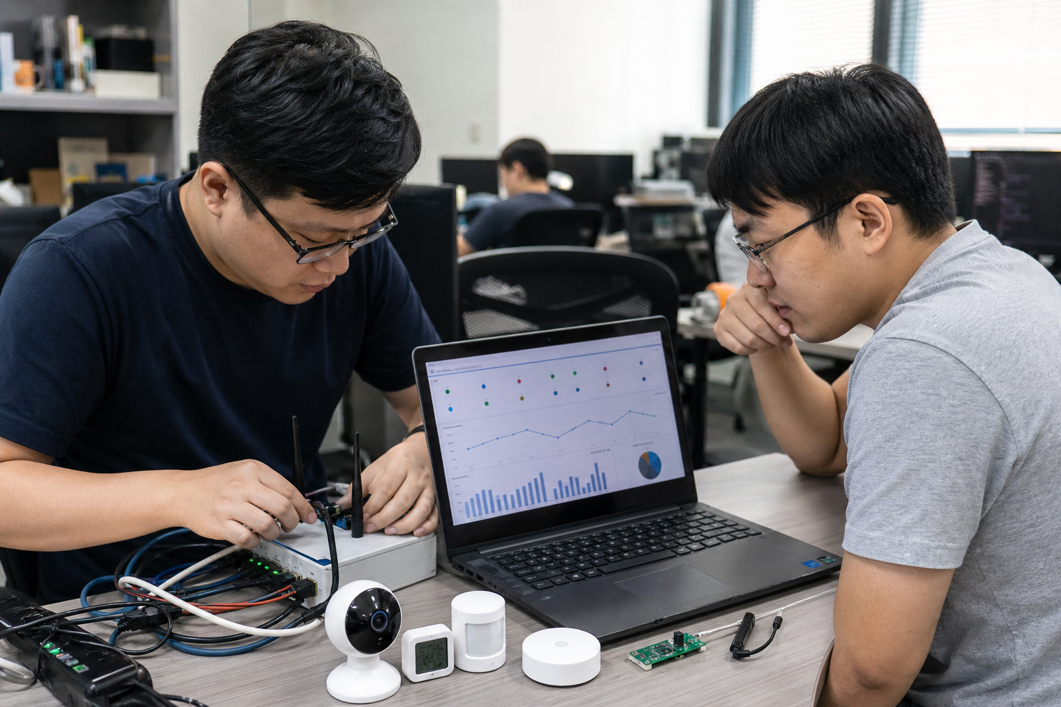 AI 生成之情境示意圖 2018年 IoT 物聯網產品上線(AI 情境示意)